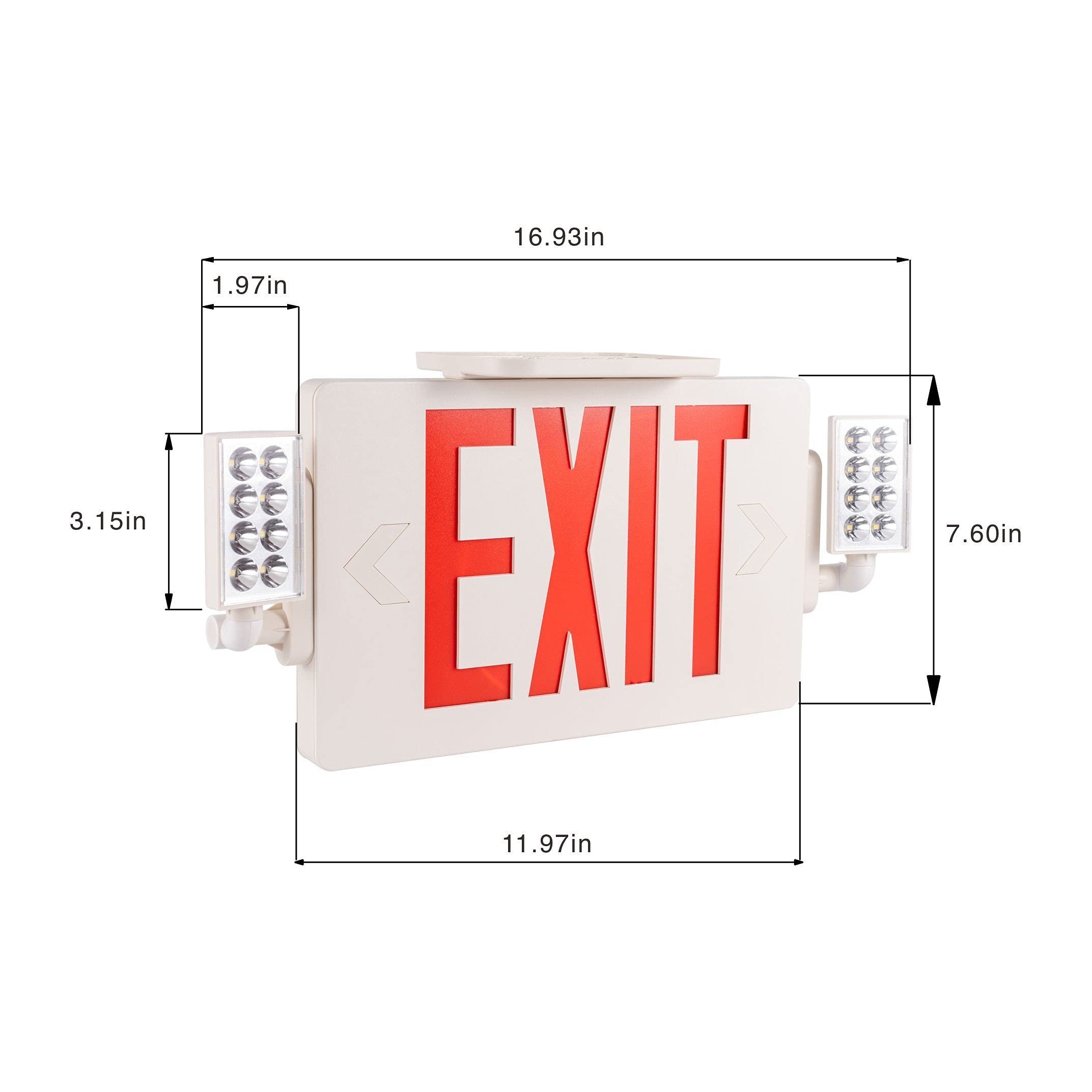 Gruenlich Led Combo Emergency Exit Sign With 2 Adjustable Head Lights And Double Face, Back Up Batteries- Us Standard Red Letter