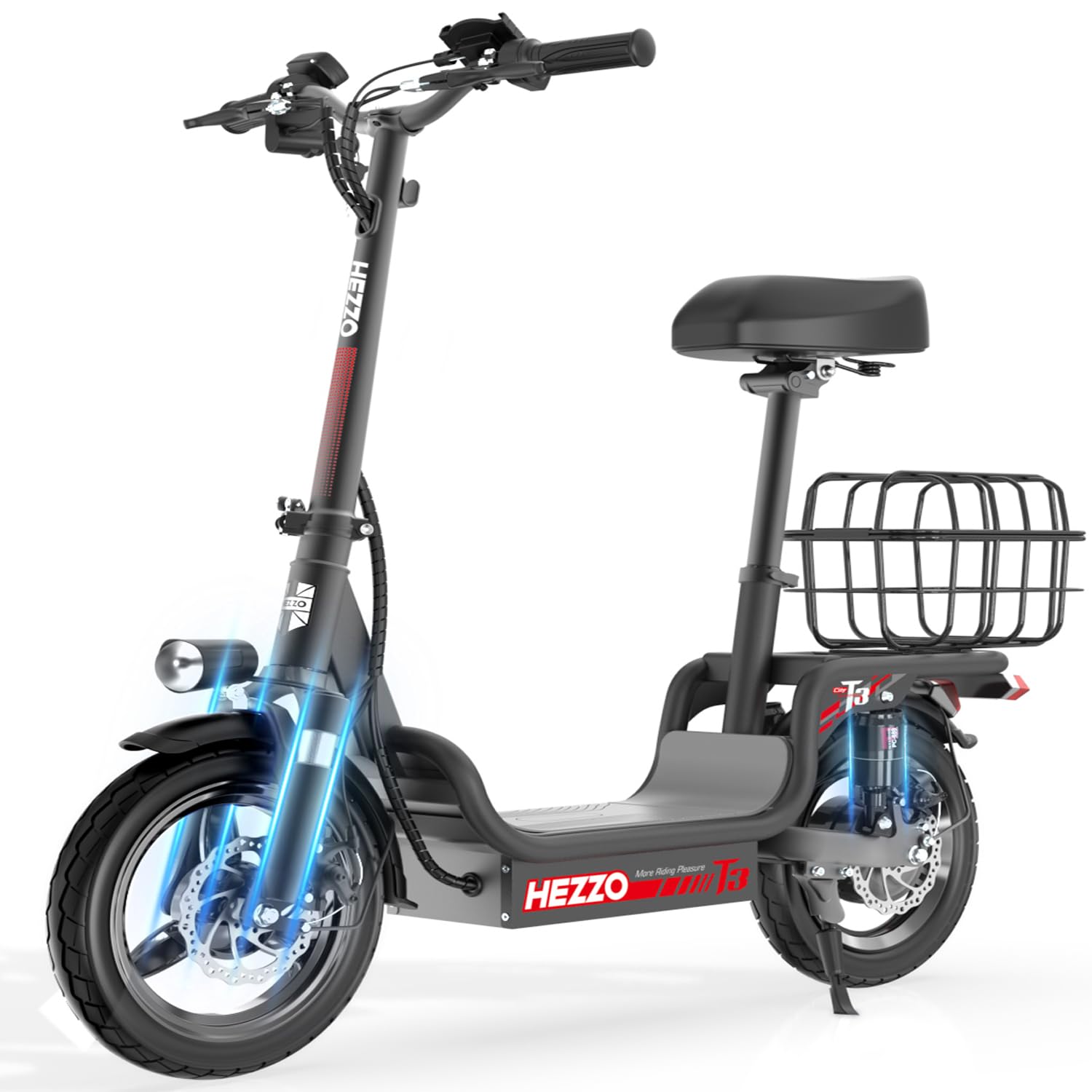 Heavy Duty Electric Scooter with Seat for Adults - 500 lbs Capacity Commuter E Scooters, 19MPH, 480W Motor, 30-Mile Range, Dual 