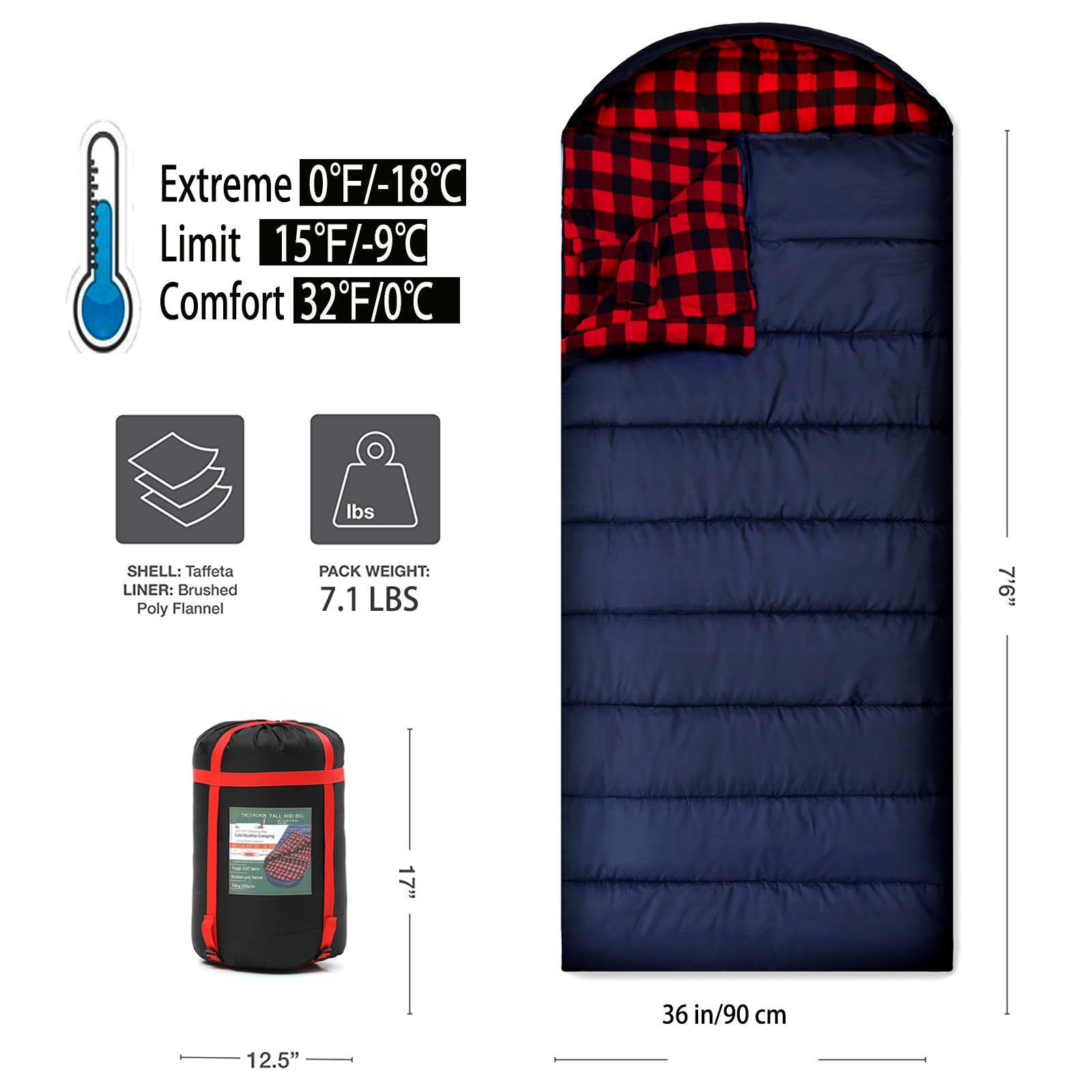 Pallygo 0 Degree Sleeping Bag Cotton Flannel Sleeping Bags For Adults Cold Weather Camping Winter Zero Degree Warm Weather Big A