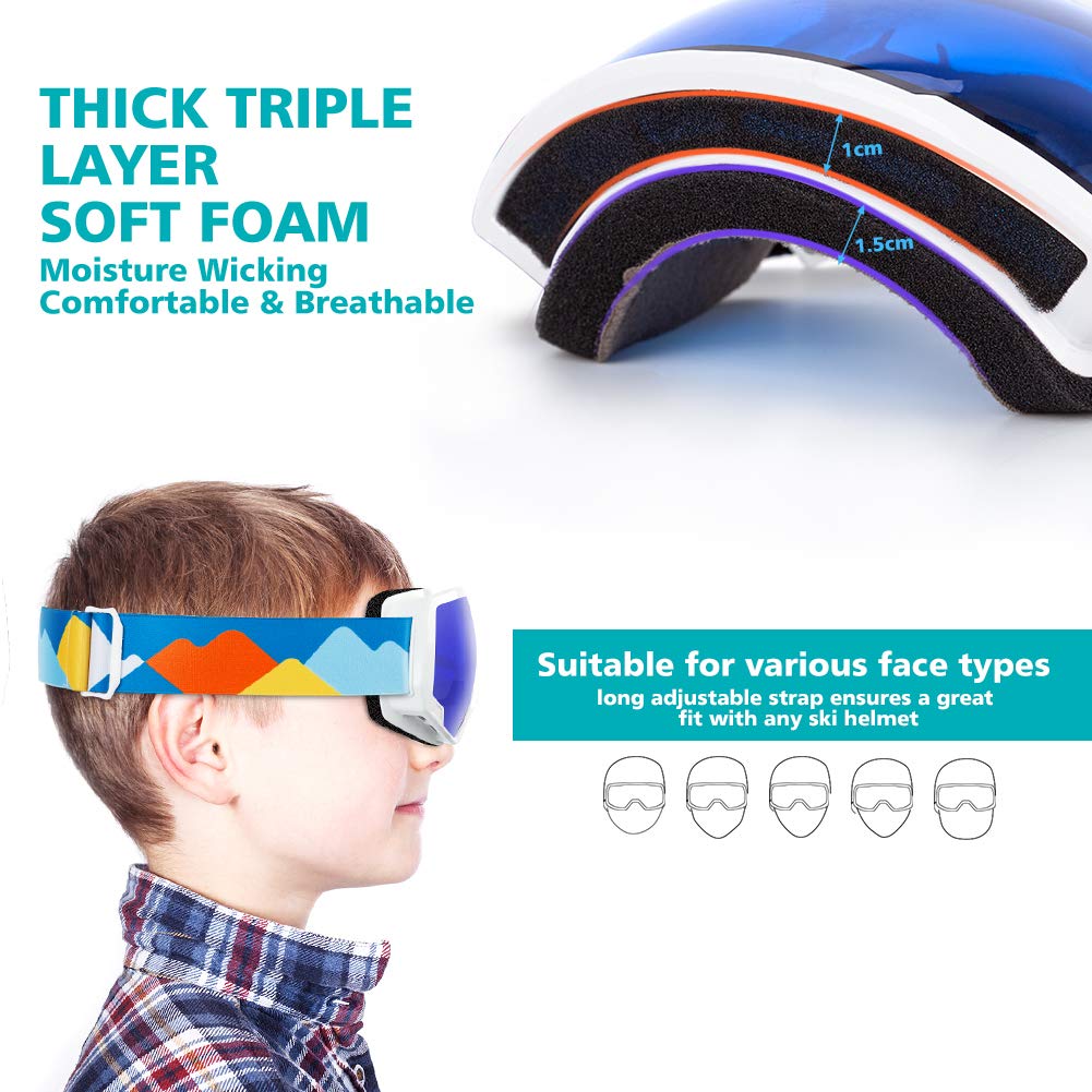 OutdoorMaster Kids Ski Goggles, Snowboard Goggles - Snow Goggles for Kids,Youth with Anti-Fog 100% UV Protection Spherical Lens