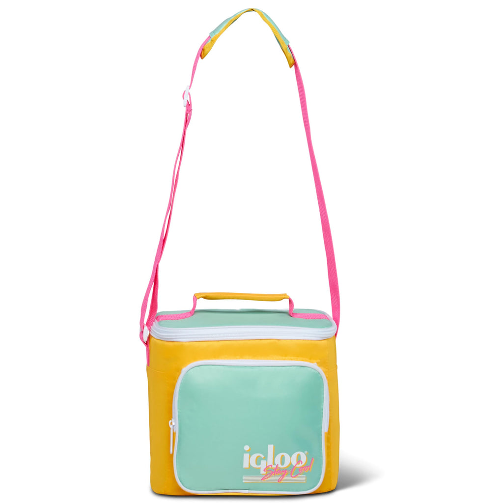 Igloo 90s Retro Collection Square Lunch Box Cooler with Front Pocket and Adjustable Strap,Yellow/Mint
