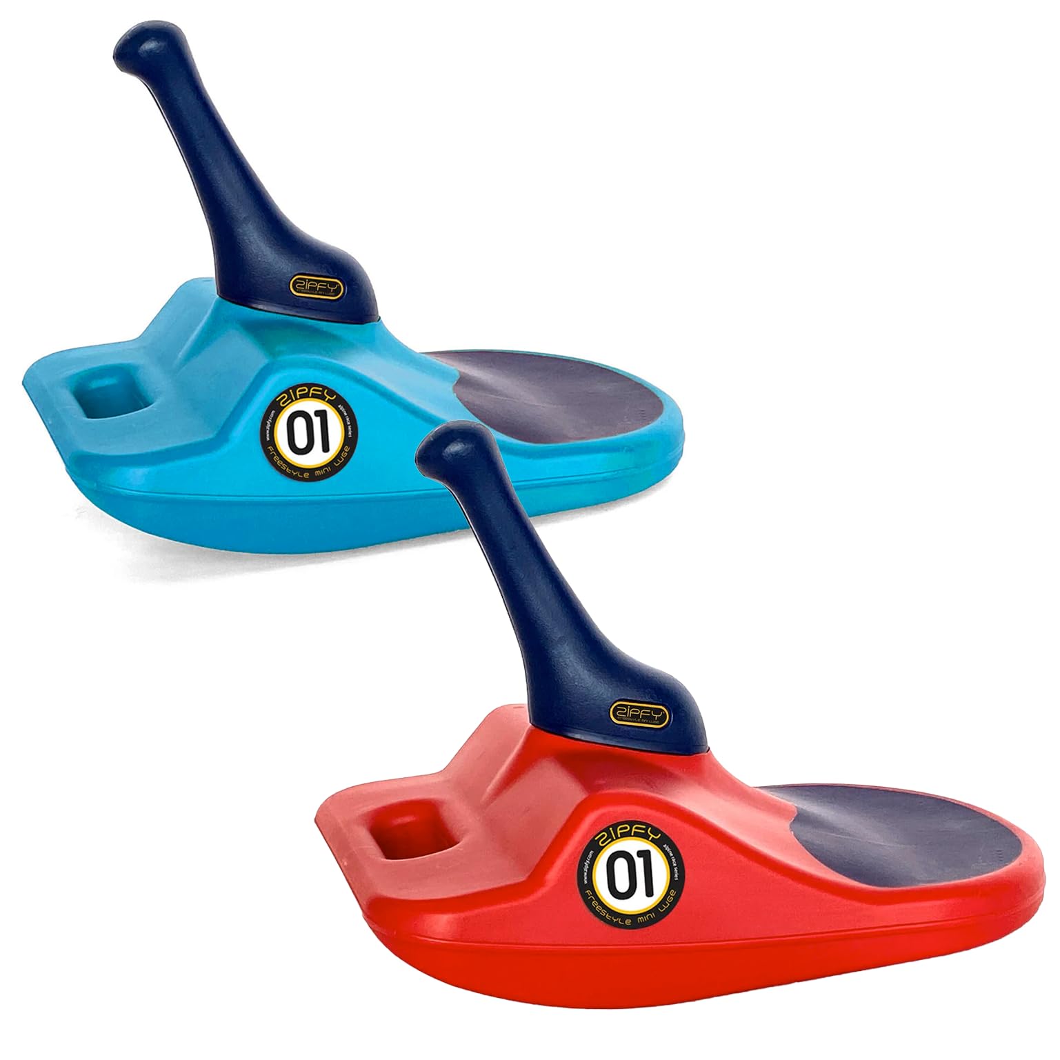 Zipfy Freestyle Mini Luge Snow Sled - Made in USA - Lightweight Steerable Sit-Down Racer - Red Dart & Aqua Blue Combo Pack for D