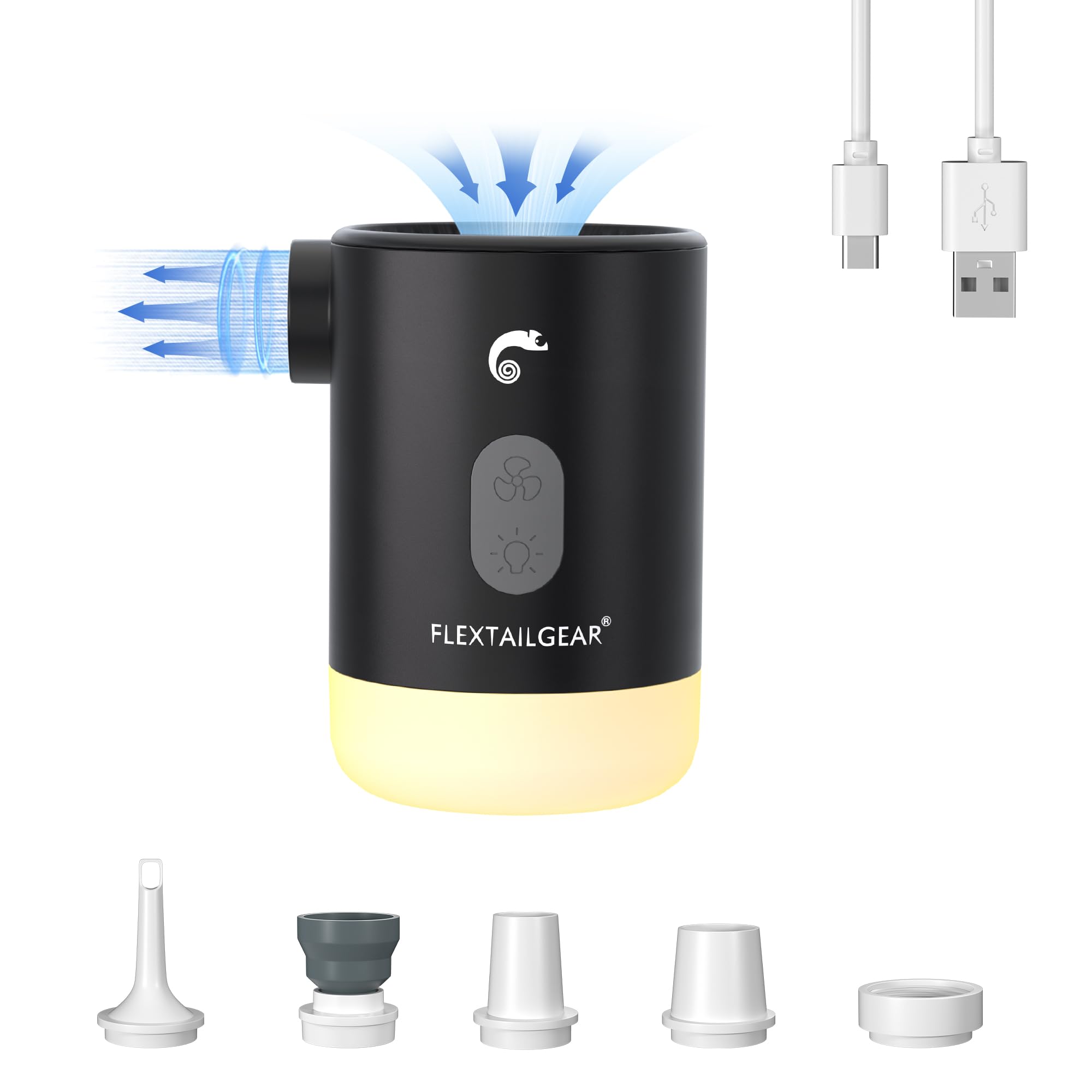 FLEXTAILGEAR Portable Air Pump MP2 Pro Electric Air Pump Rechargeable Battery Air Mattress Pump Ultralight Inflator with Led Lig
