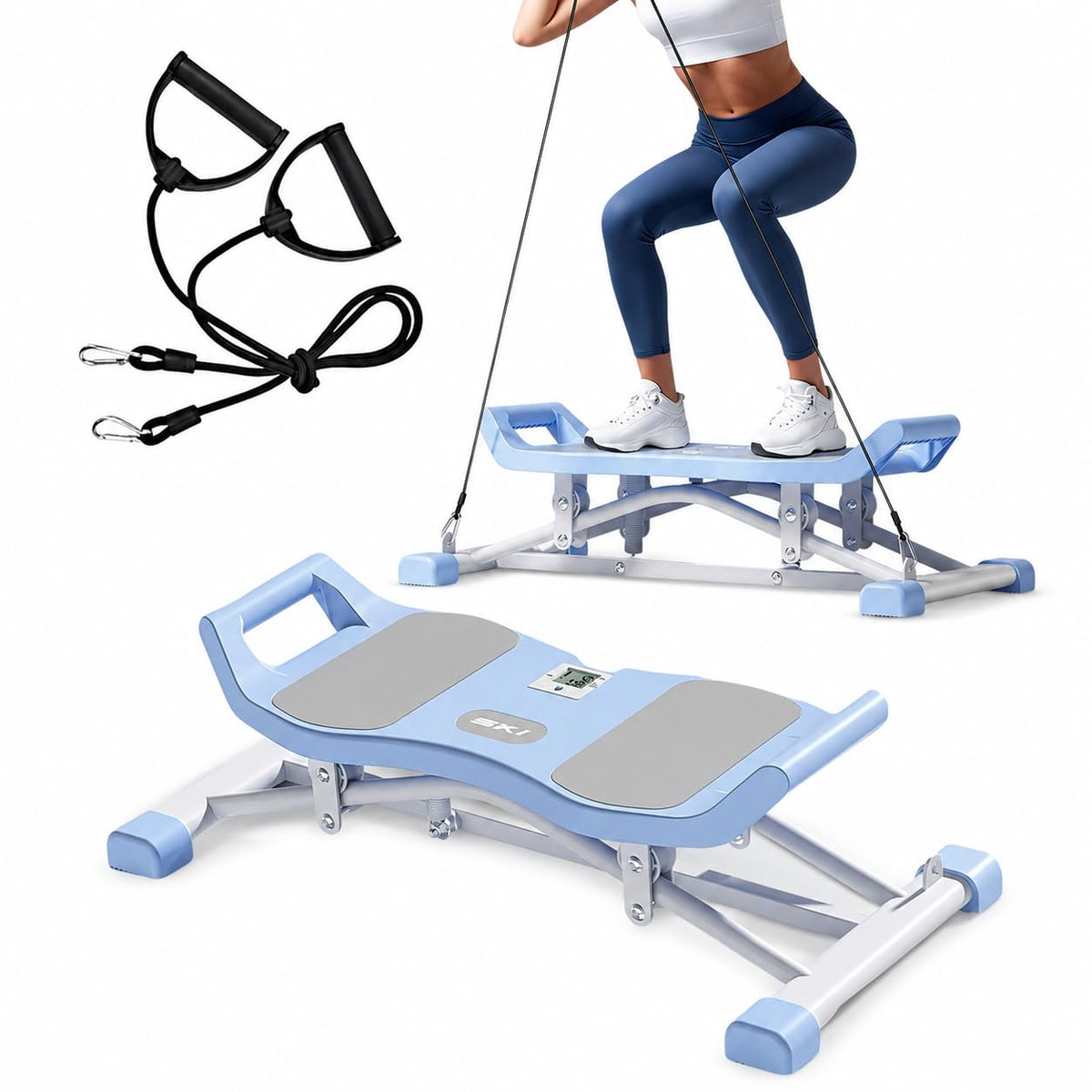 IGNOTI Balance Board for Adults, Ski Machine Exercise Equipment with Resistance Bands, Rock Stepper Featuring LCD Monitor, Porta