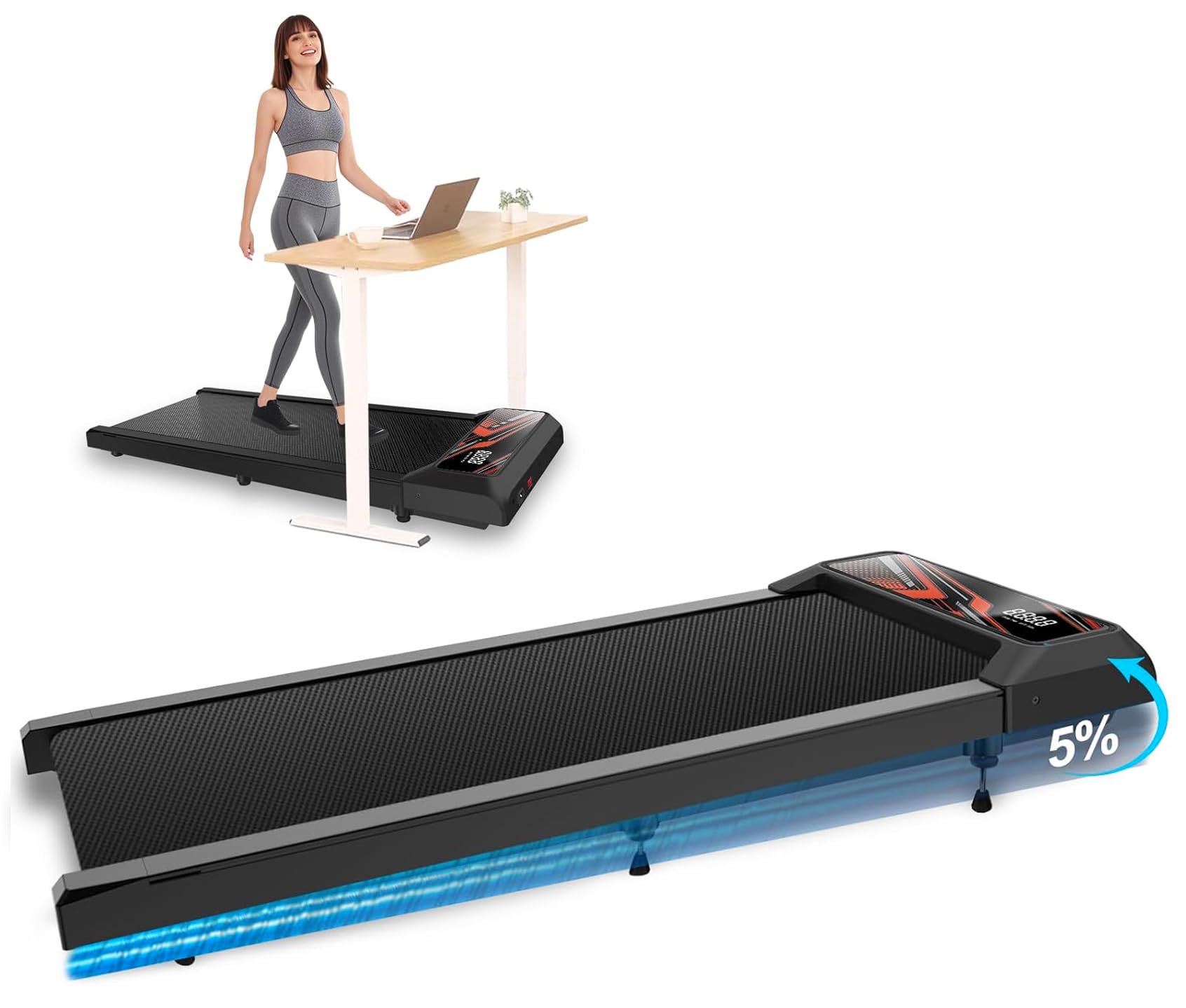 Under Desk Treadmill, Walking Pad Treadmill, 2.5 Hp 265 Lbs Low Noise Walking Pad Incline Led Display With Remote Control Walkin