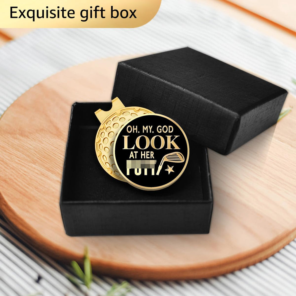 Geygie Oh My God Look At Her Black Gold Golf Ball Marker With Magnetic Hat Clip, Golf Accessories For Men Women, Golf Gift For M