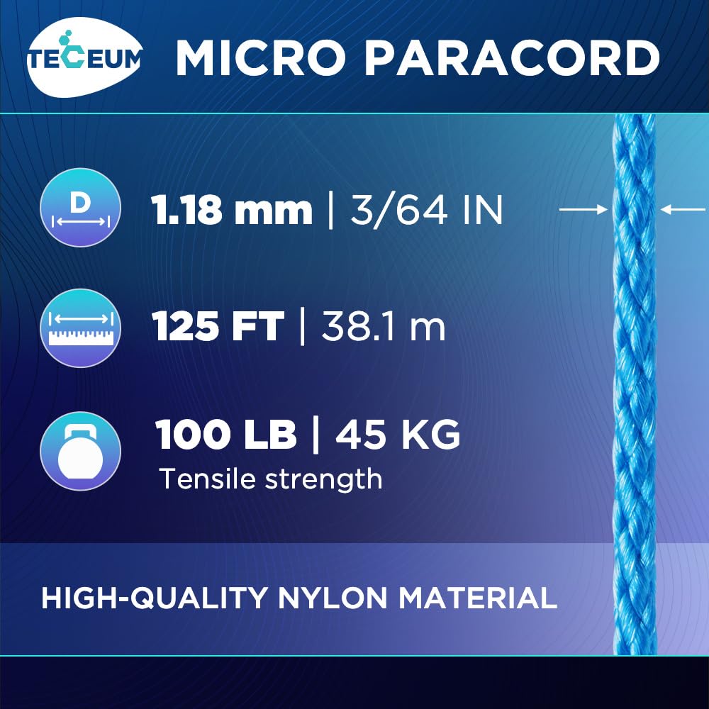 Teceum Micro Paracord - Ice Mint - 1.18 Mm X 125 Ft - Micro Utility Cord - Thin Braided Paracord Rope Nylon Polyester - Wind Chi