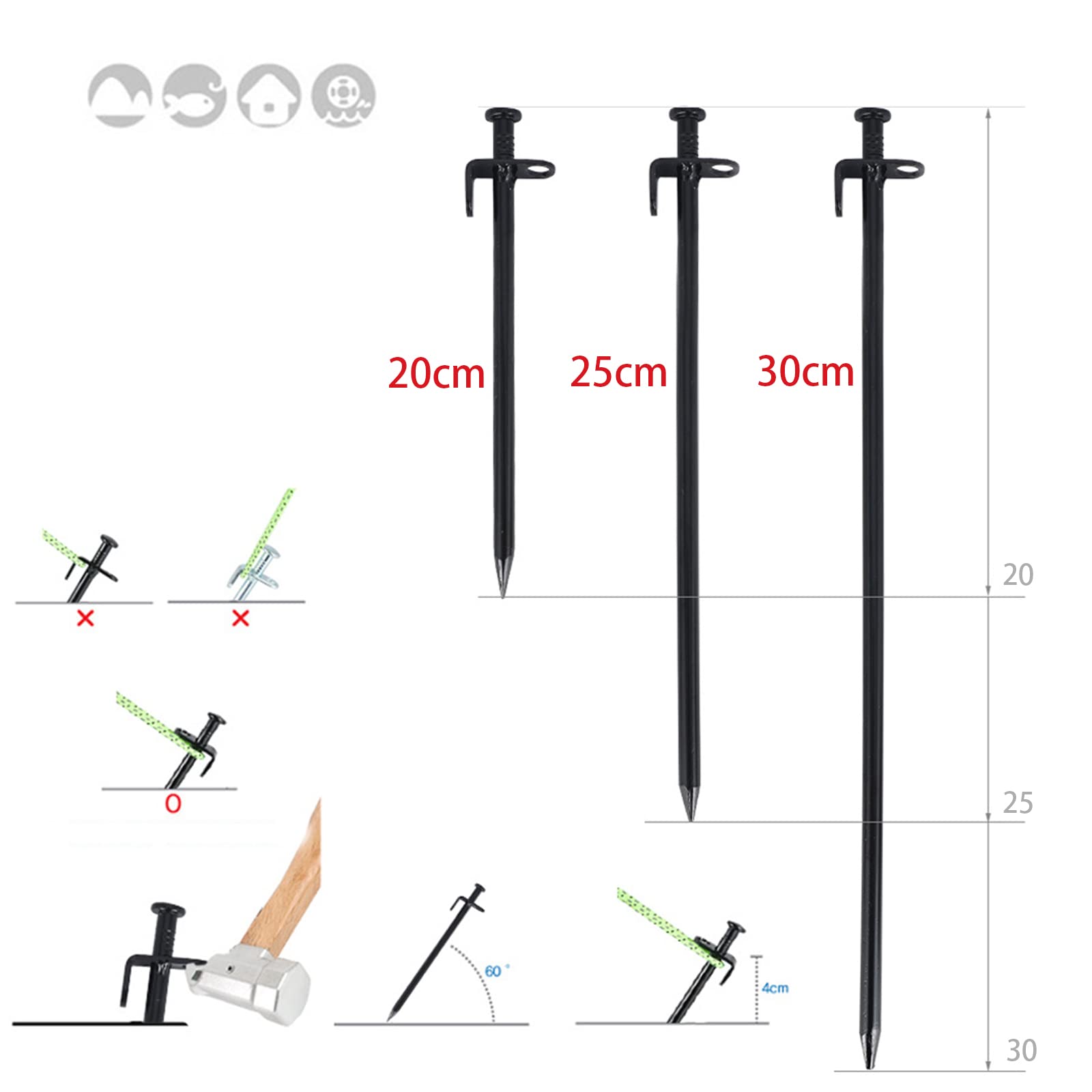 Tent Pile,Luminous Ring Storage Bag(8 Pieces) Sturdy Heavy Steel Tent Pile Ground Nail Metal Pile, Suitable For Outdoor Mountain