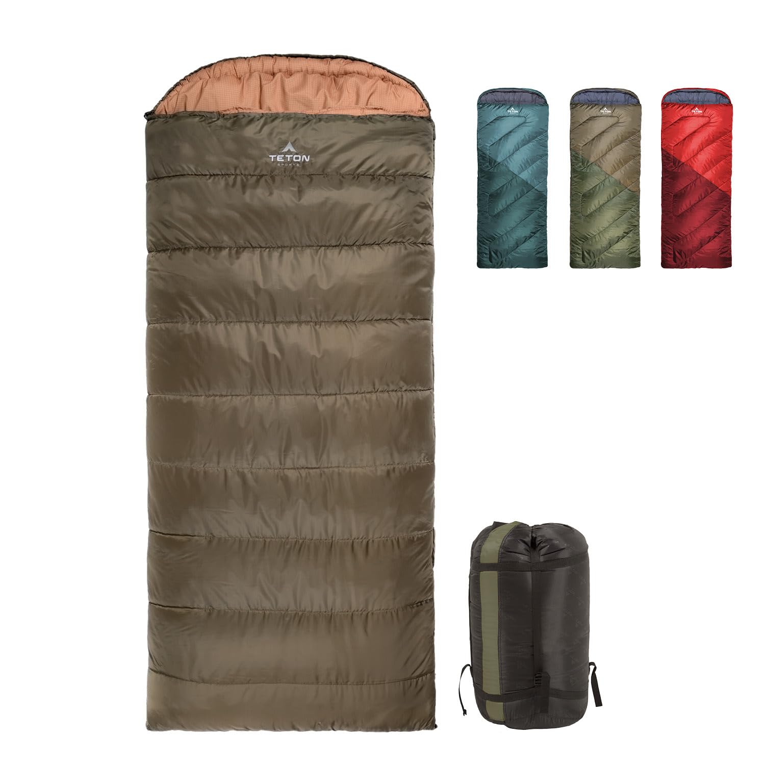 Teton Sports Celsius Regular Sleeping Bag; Great For Family Camping, 80 X 33-Inch, Left, Green Poly Liner