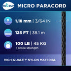 Teceum Micro Paracord - Black - 1.18 Mm X 125 Ft - Micro Utility Cord - Thin Braided Paracord Rope Nylon Polyester - Wind Chime