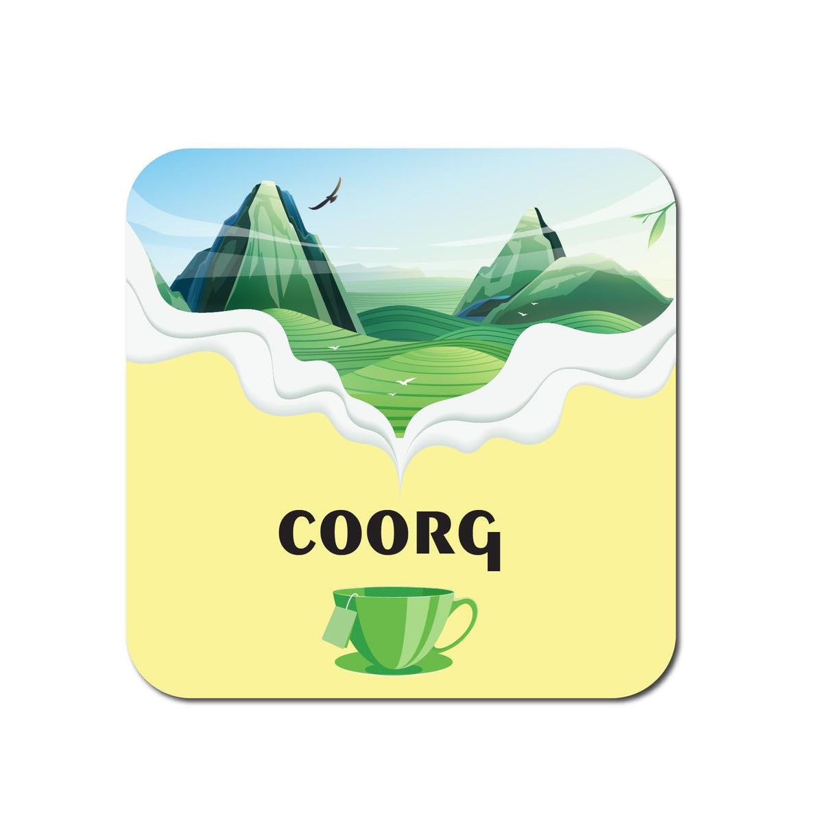 ISEE 360 Coorg Fridge Magnet for Home/Kitchen/Refrigerator/Office Doors Wooden Printed Souvenir Gifts L X H 3 X 3 Inch (Square)