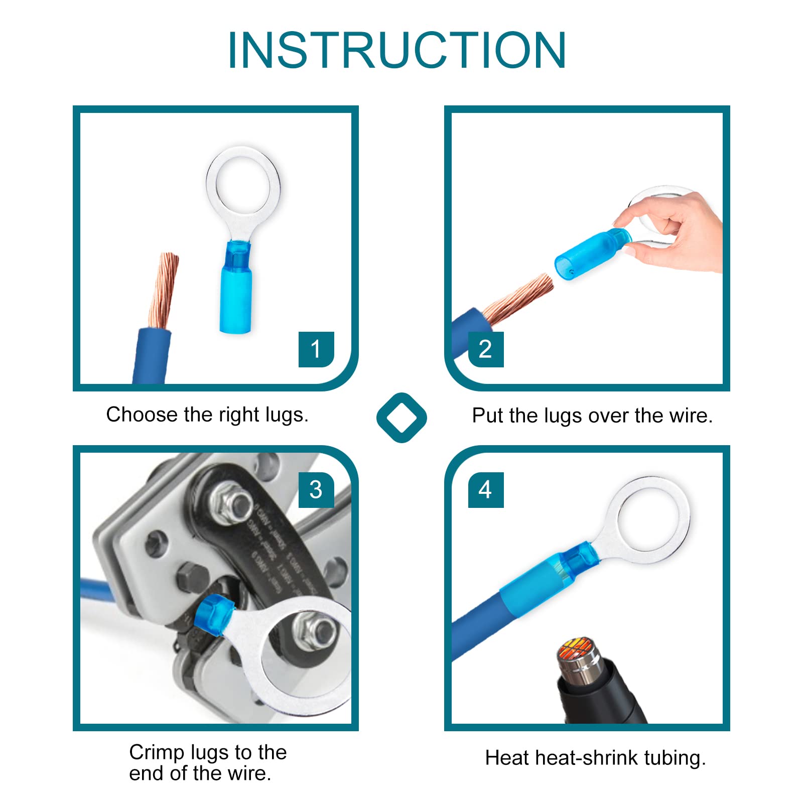 60 Pcs Heat Shrink Wire Connectors, 16-14 Awg Ring Terminals, 16-14 Gauge 38 Stud(M10) Automotive Marine Ring Connectors By Hous