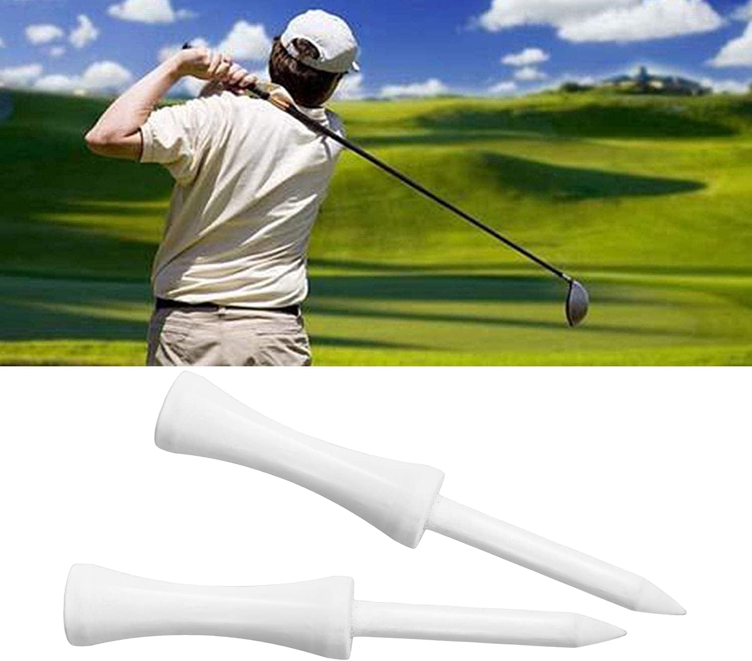 Zivisk Bamboo Golf Tees 3-1/4 Inch 100 Count Wooden Tall Step Down Castle Tees Golf (White,83Mm)