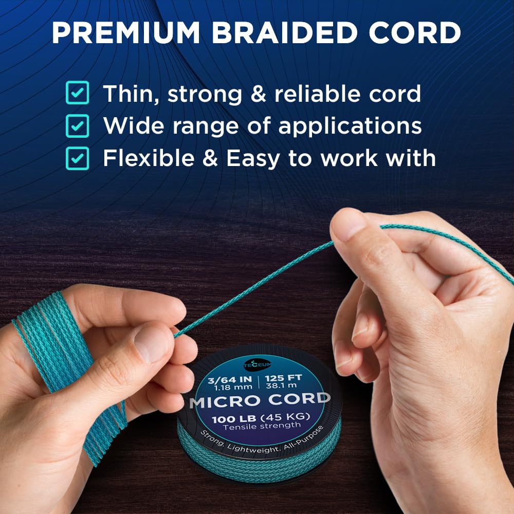 Teceum Micro Paracord - Green Wave - 1.18 Mm X 125 Ft - Micro Utility Cord - Thin Braided Paracord Rope Nylon Polyester - Wind C