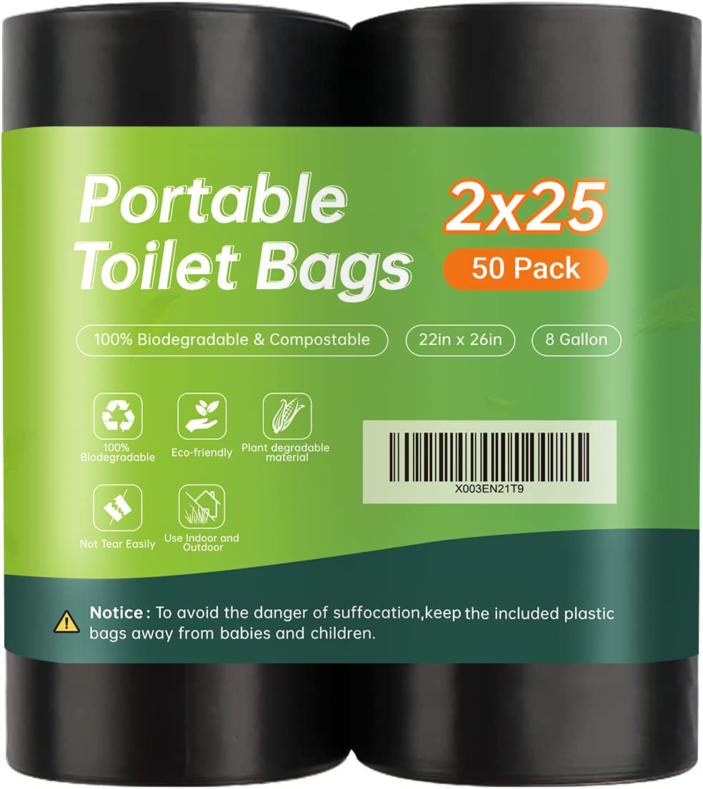 50 Portable Toilet Bags For Camping, 8 Gallon 1.3 Mil Thickened Compostable Toilet Replacement Bags For Portable Potty, Trash Ba