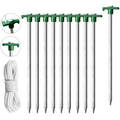 Eurmax Usa Galvanized Non-Rust Camping Family Tent Pop Up Tent Stakes Ice Tools Heavy Duty 10Pc-Pack, With 4X10Ft Ropes & 1 Gree