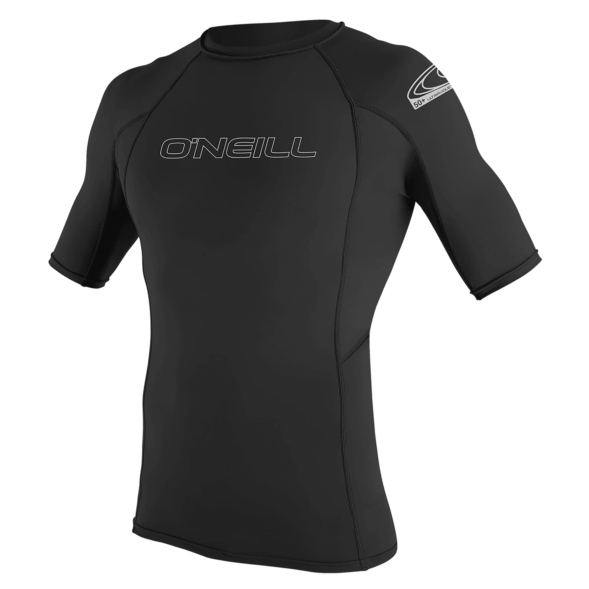 ONeill Wetsuits Mens Basic Skins UPF 50+ Short Sleeve Rash Guard, Black, Large