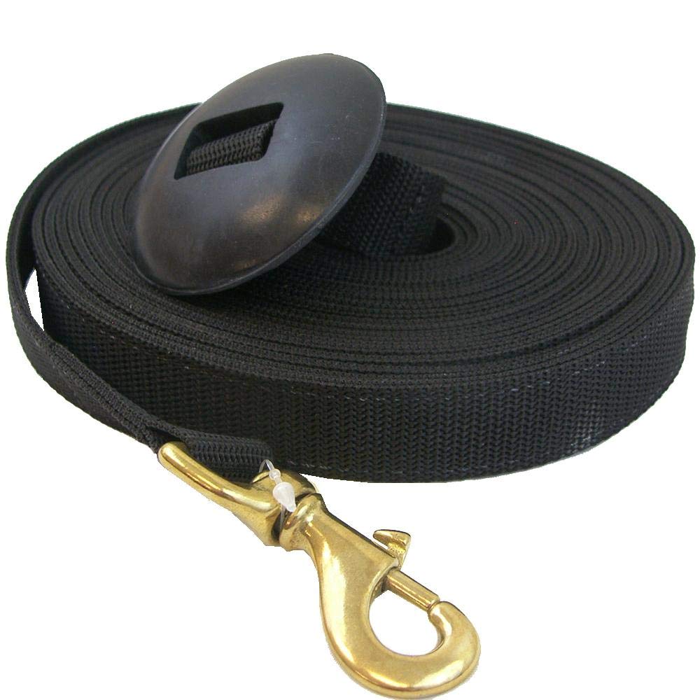 Intrepid International Lunge Line with Rubber Stopper 25' - Black with Solid Brass Snap, Precision Equestrian Training and Exerc
