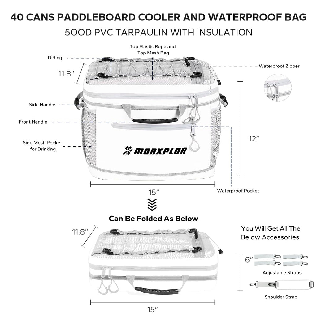 Morxplor Waterproof Pvc Material Paddleboard Cooler Deck Bag - 40 Can Insulated Lunch Box For Paddleboarding, Camping, Kayaking