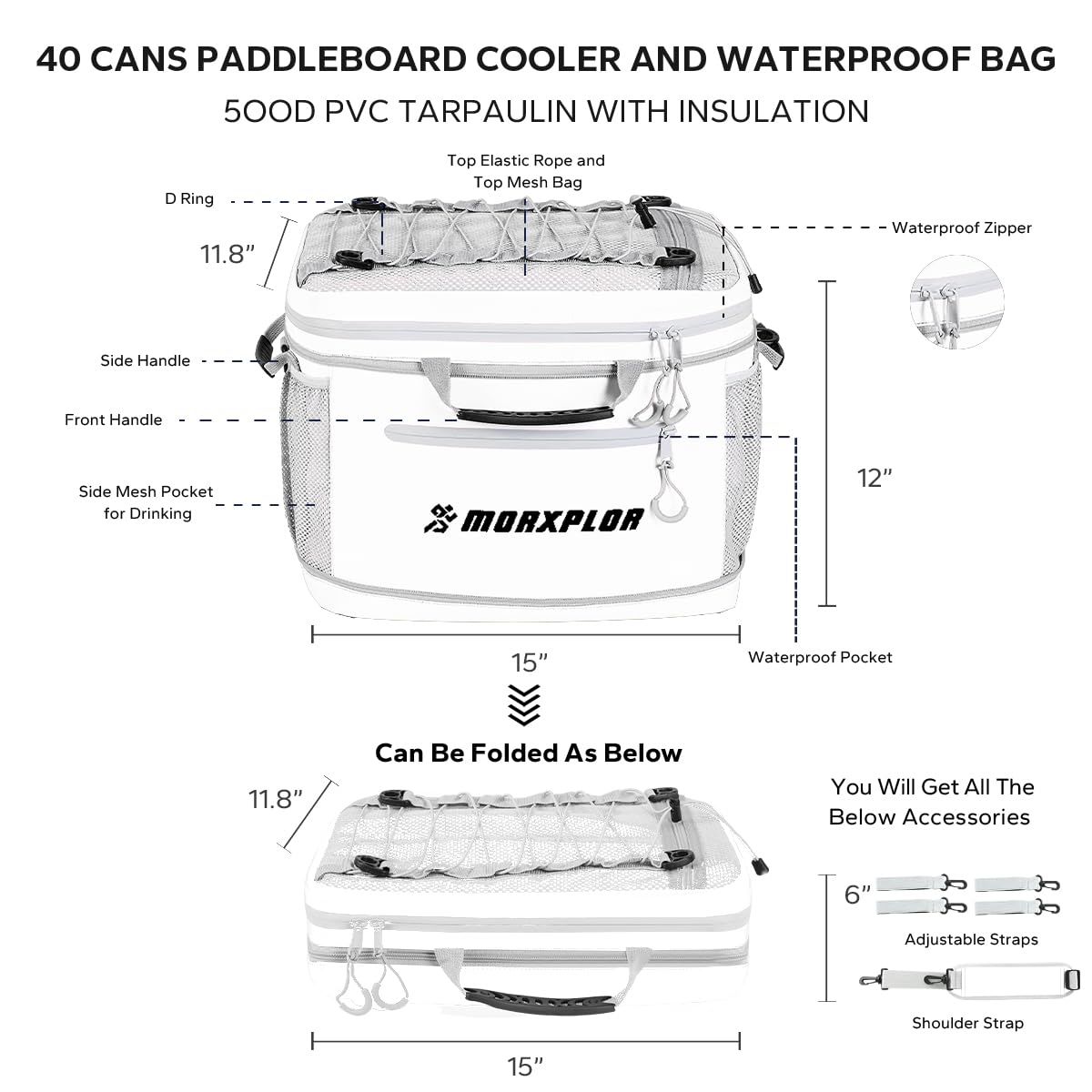 Morxplor Waterproof Pvc Material Paddleboard Cooler Deck Bag - 40 Can Insulated Lunch Box For Paddleboarding, Camping, Kayaking