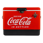 Coca-Cola Ice Chest Beverage Cooler With Bottle Opener, 51L (54 Qt), 85 Can Capacity Portable Cooler, Red And Black, For Camping