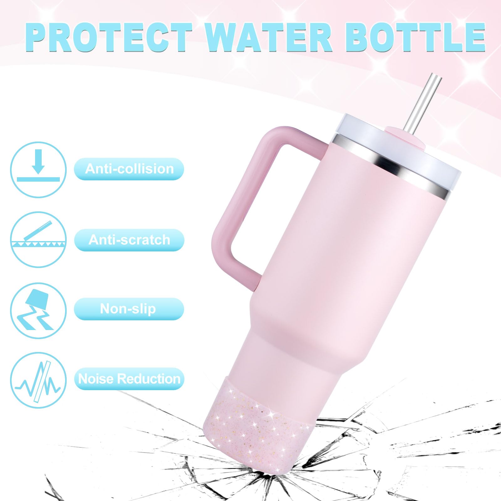 Silicone Boots For Stanley Cup 20-40 Oz, Glitter Boot For Stanley Iceflow 20 30 Oz, Bottom Protector Sleeve For Hydroflask 12-24