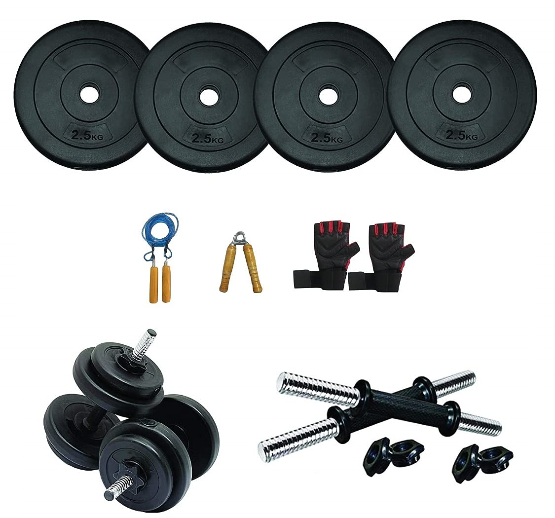 Le Buckle Gym Equipment 10Kg (2.5Kg X 4) Weight For Home,14 Inches Pvc Dumbbell Rod Set, Skip Rope, Hand Grip And Gym Gloves. Ex