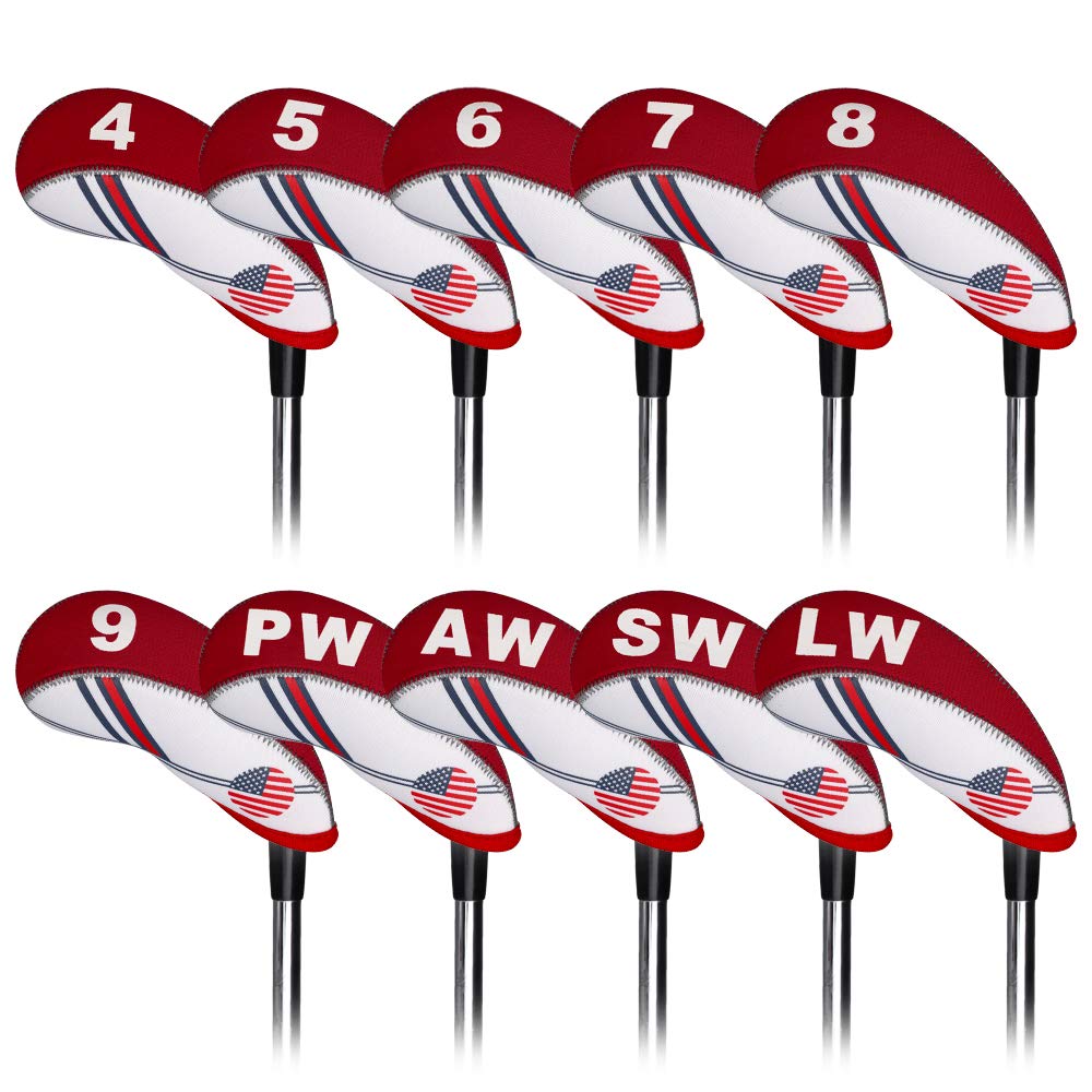 Red And White Us Flag Neoprene Golf Club Head Cover Wedge Iron Protective Headcover For Callaway, Ping, Taylormade, Cobra, Etc. 