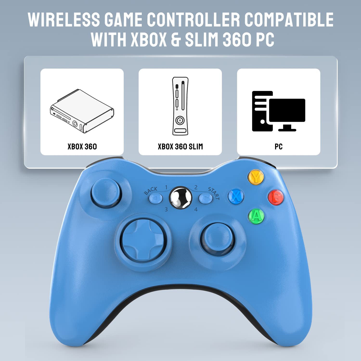 Wireless Controller For Xbox 360, Astarry 24Ghz Game Controller Gamepad Joystick For Xbox  Slim 360 Pc Windows 7, 8, 10(Blue)