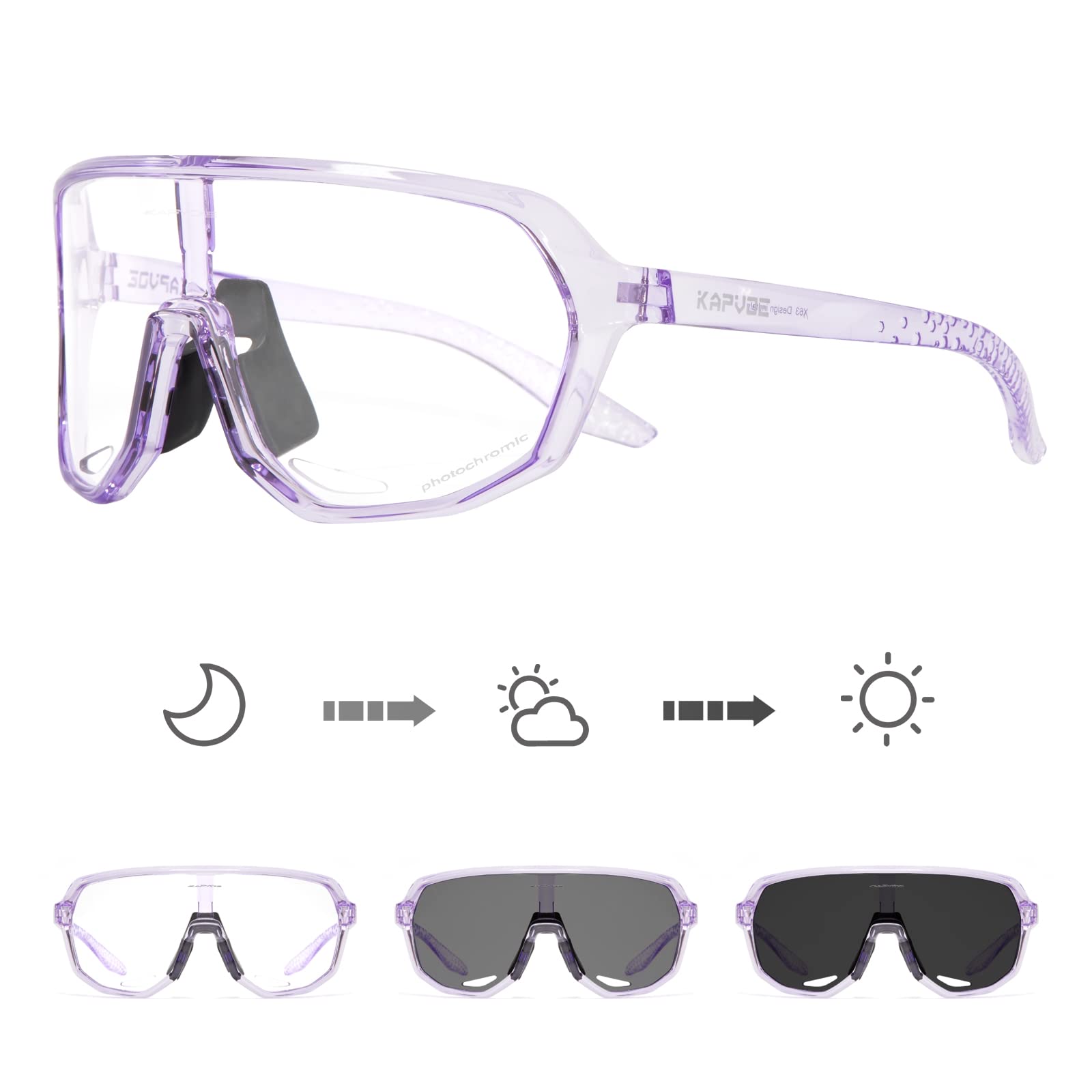 KAPVOE Photochromic Cycling Glasses for Men Women Mountain Bike Sunglasses Purple Sports Goggles UV Protection