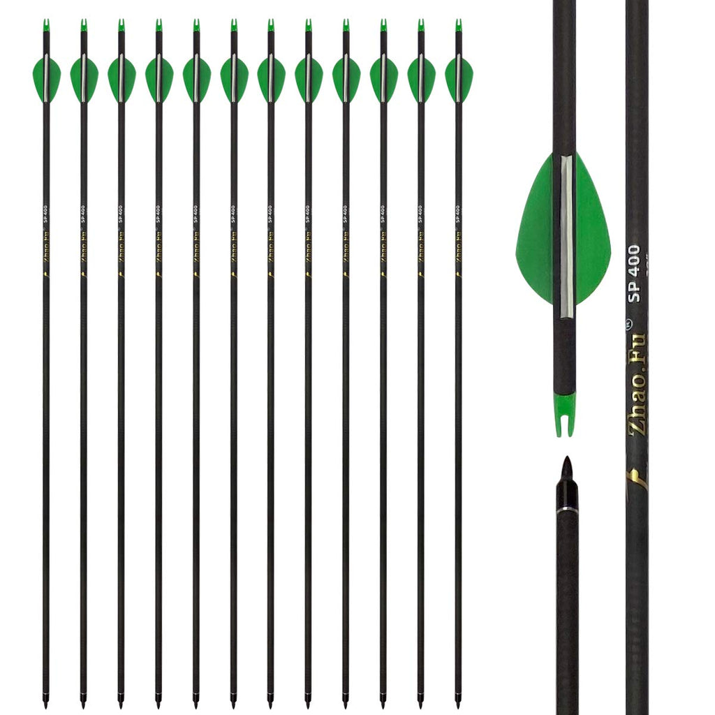 Zhao.Fu 29 Inch Carbon Arrow Practice Hunting Arrows Spine 400 With Removable Tips For Archery Compound & Recurve & Traditional