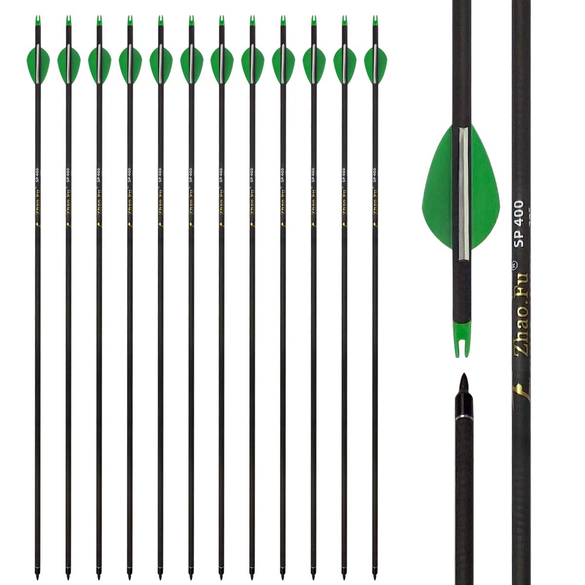 Zhao.Fu 29 Inch Carbon Arrow Practice Hunting Arrows Spine 400 With Removable Tips For Archery Compound & Recurve & Traditional