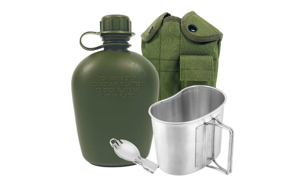 Begrit Military Canteen Army Canteen Wwii Us G.I. Style Canteen Kit With Aluminum Cup Stainless Steel Foldable Spoon Fork For Hi