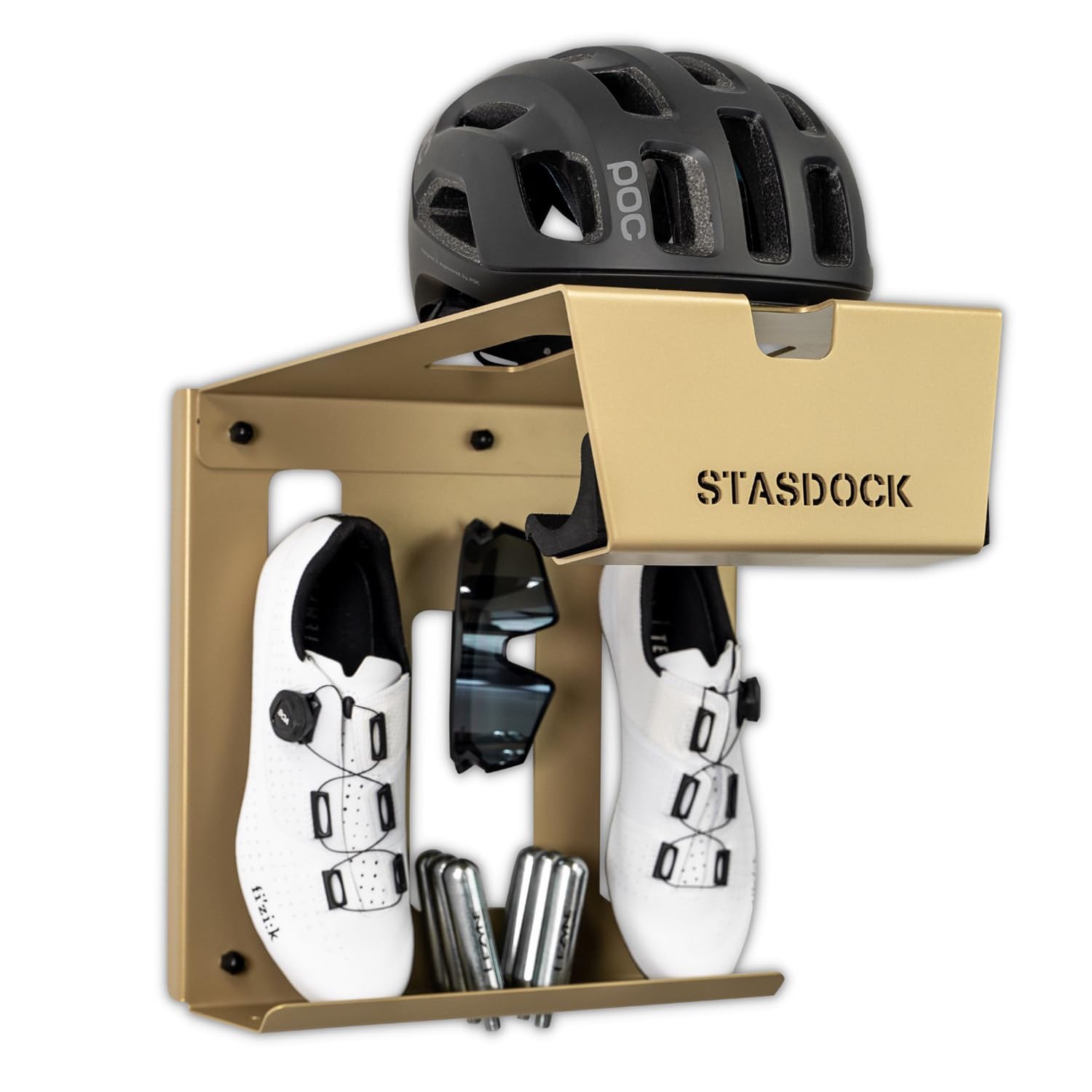 Stasdock Wall Bike Rack | Bike Storage Wall Mount System | For Race Bicycles (New Gold) and Mountain Bikes | Bike Shelf | Indoor