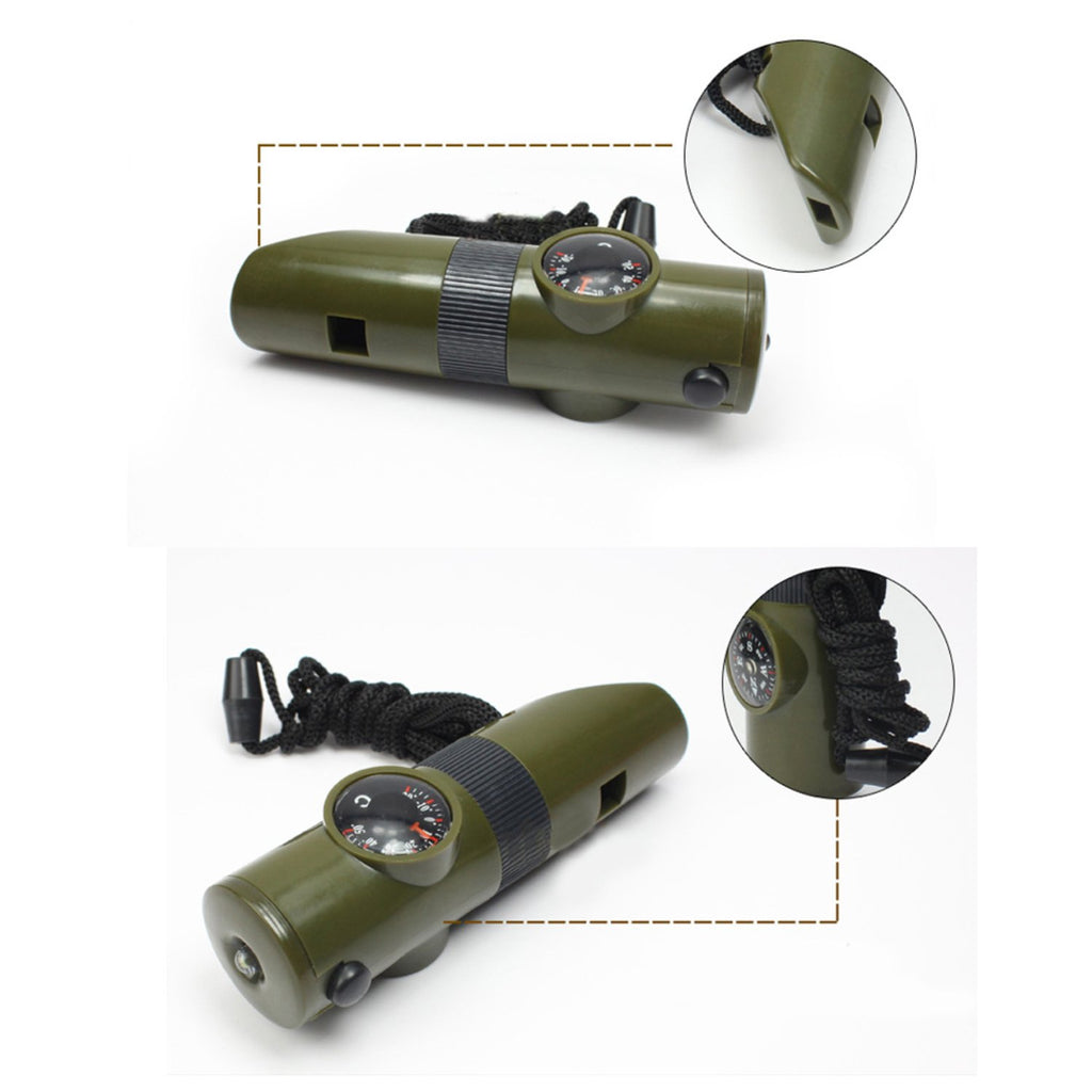 Trendbox Multifunctional 7 In 1 Camping Hiking Outdoor Whistle With Compass Magnifier Led Flashlight Thermometer For Emergency S
