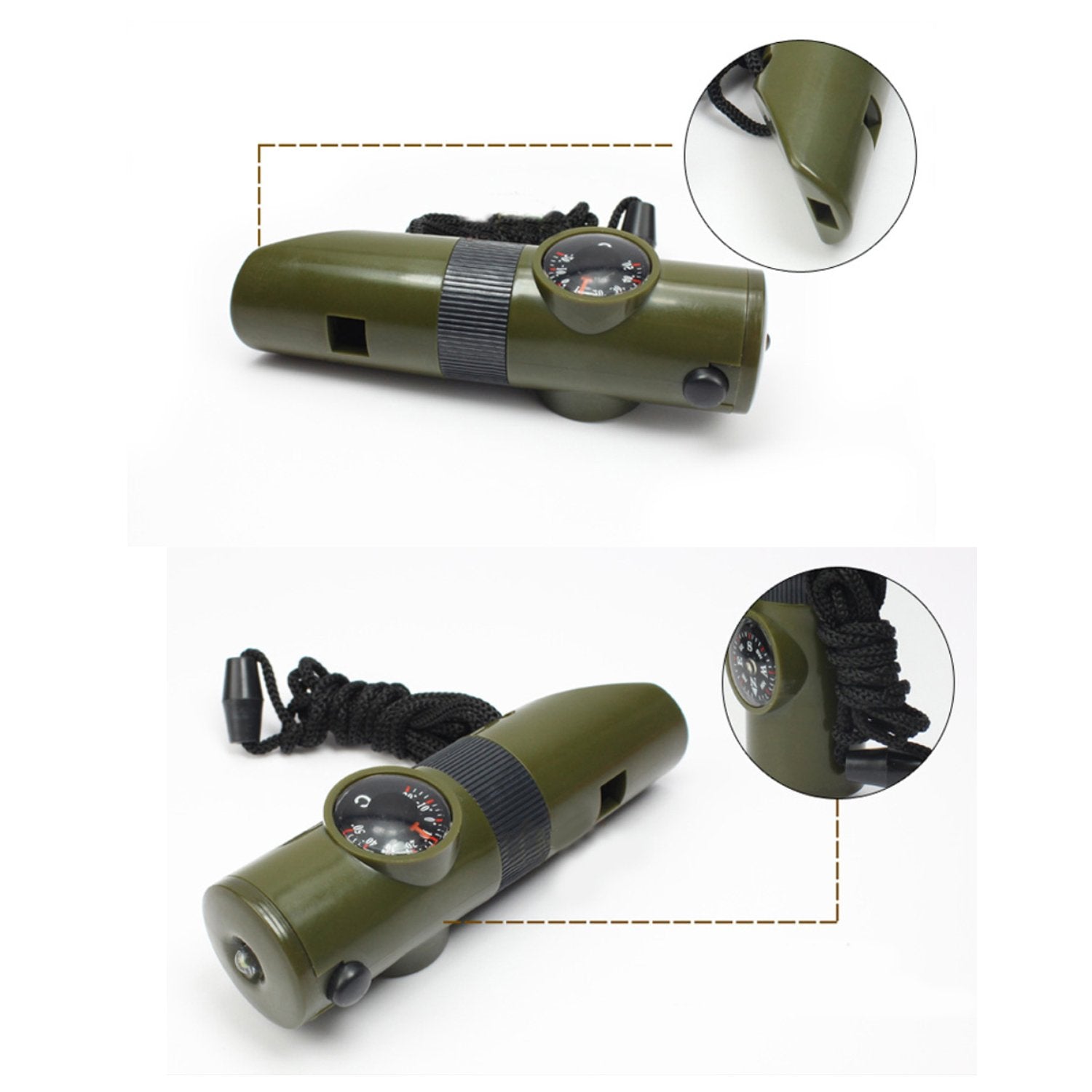 Trendbox Multifunctional 7 In 1 Camping Hiking Outdoor Whistle With Compass Magnifier Led Flashlight Thermometer For Emergency S