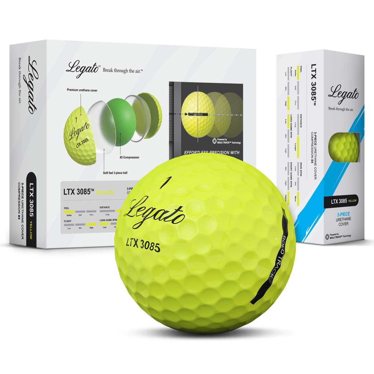Legato Golf Balls, Ltx 3085 | Designed To Help Golfers Break 90 | Maximized Long Distance With Soft Feel | 3 Piece | Urethane Co