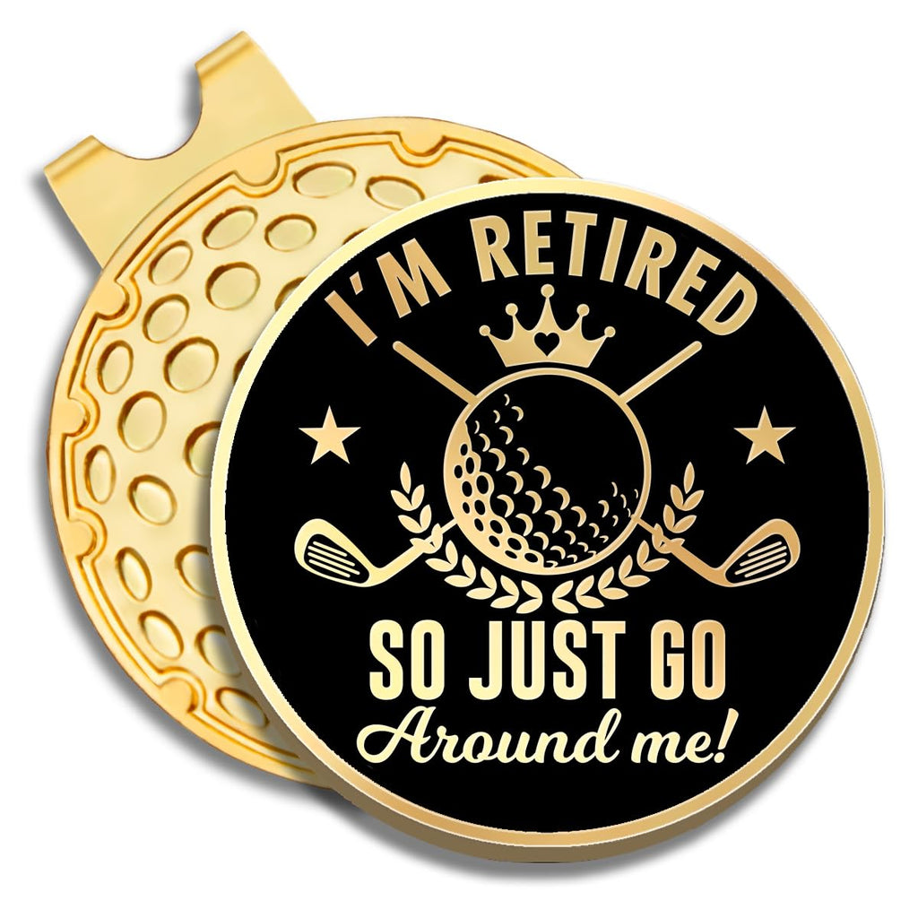 Geygie Im Retired Black Gold Golf Ball Marker With Magnetic Hat Clip, Golf Accessories For Men Women, Golf Gifts For Men Women G