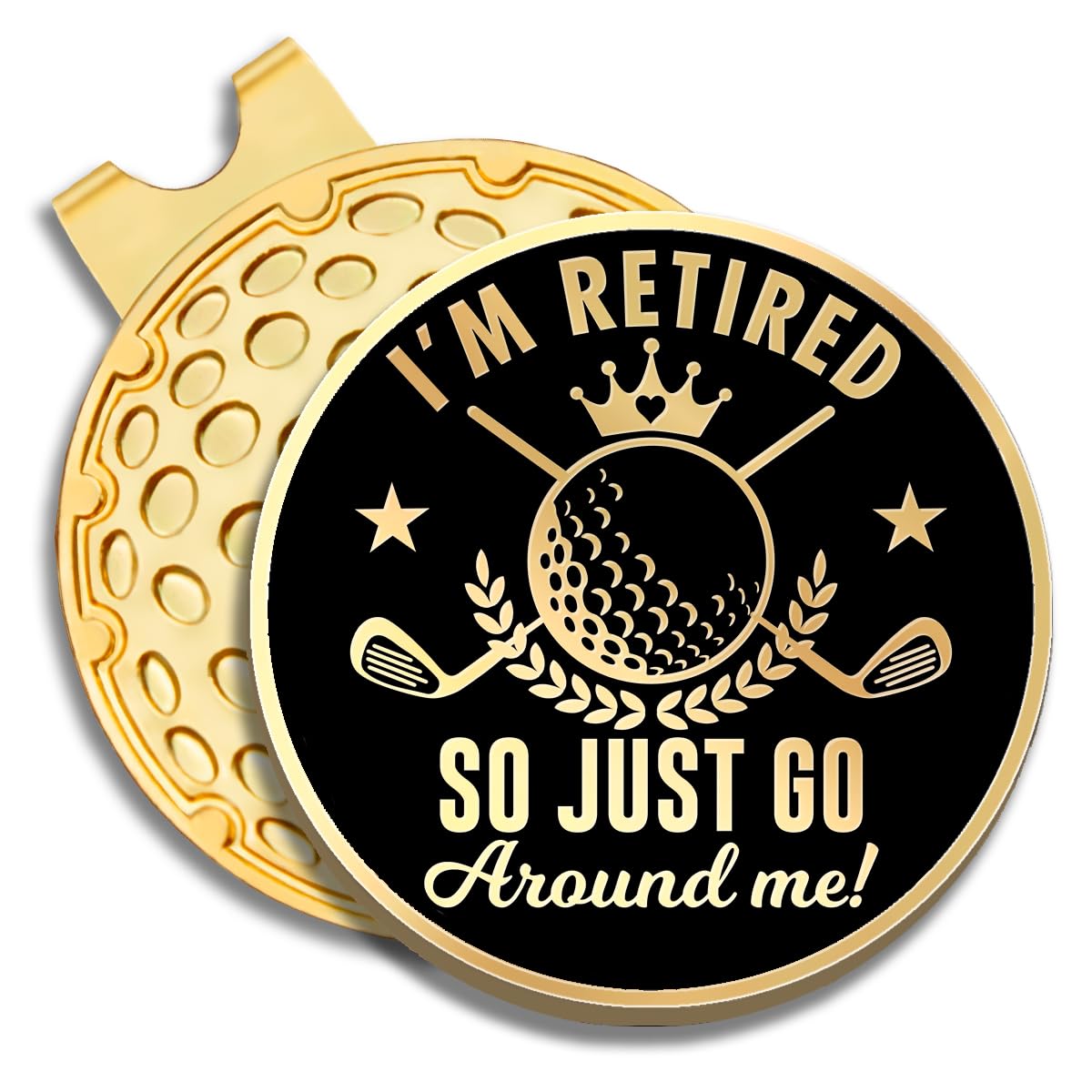Geygie Im Retired Black Gold Golf Ball Marker With Magnetic Hat Clip, Golf Accessories For Men Women, Golf Gifts For Men Women G