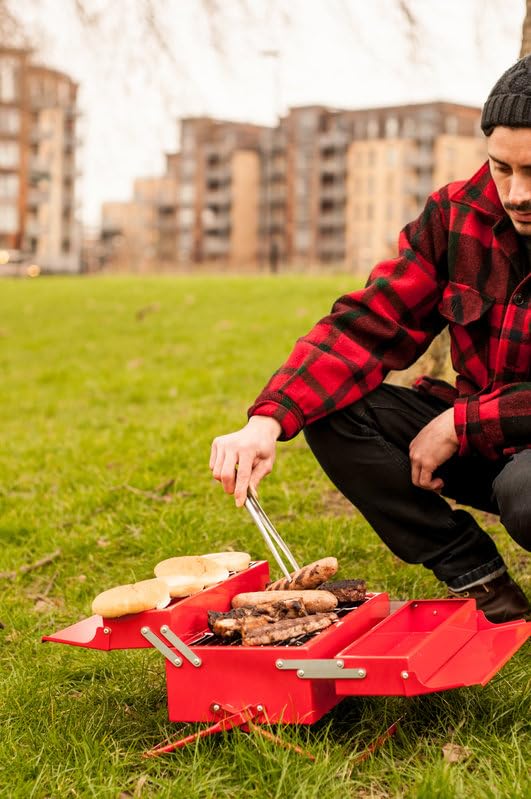 Suck Uk Portable Bbq Tool Box With Carry Handles-Perfect For Camping, Picnics And Alfresco Dining, 8.66 X 15.94 X 7.87 In, Red