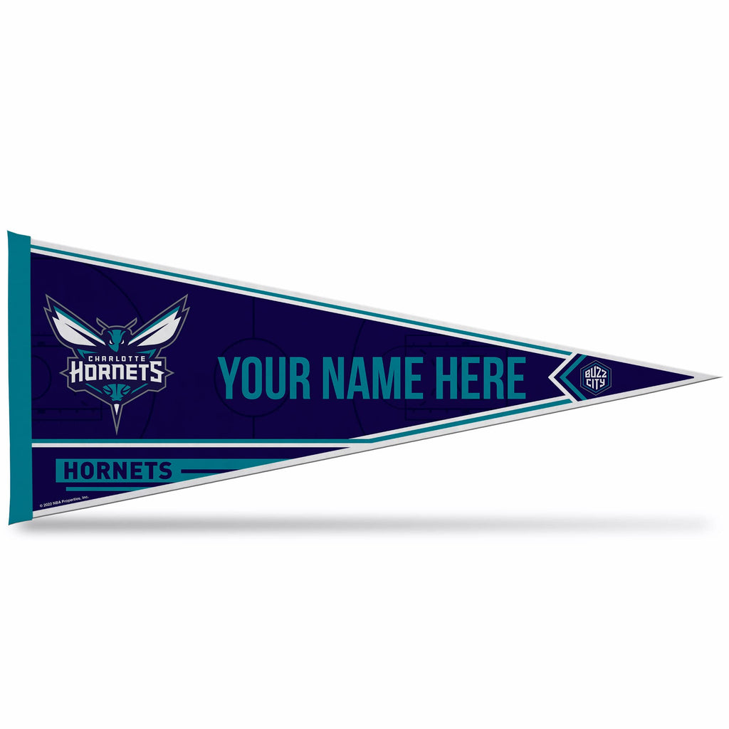 Rico Industries Nba Basketball Charlotte Hornets Personalized - Custom 12'' X 30'' Soft Felt Pennant - Ez To Hang
