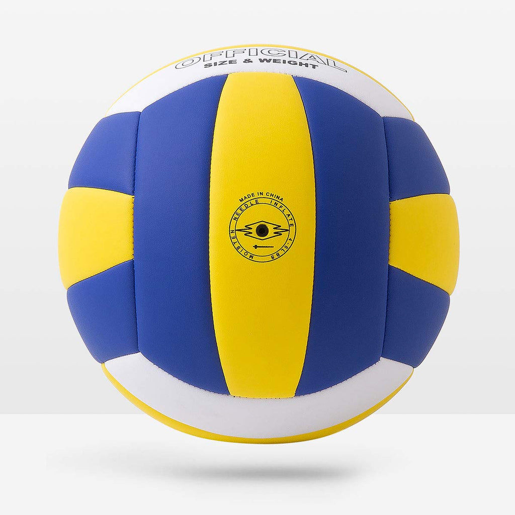 Runleaps Volleyball, Waterproof Indoor Outdoor Volleyball For Beach Game Gym Training, Official Size 5 (Blue-Yellow-White)