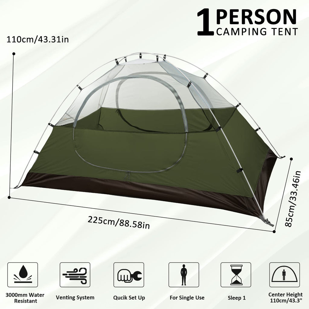 Bessport Camping Tent 1 Person Tent Waterproof Two Doors Backpacking Tent Easy Setup Lightweight For Outdoor, Hiking Mountaineer