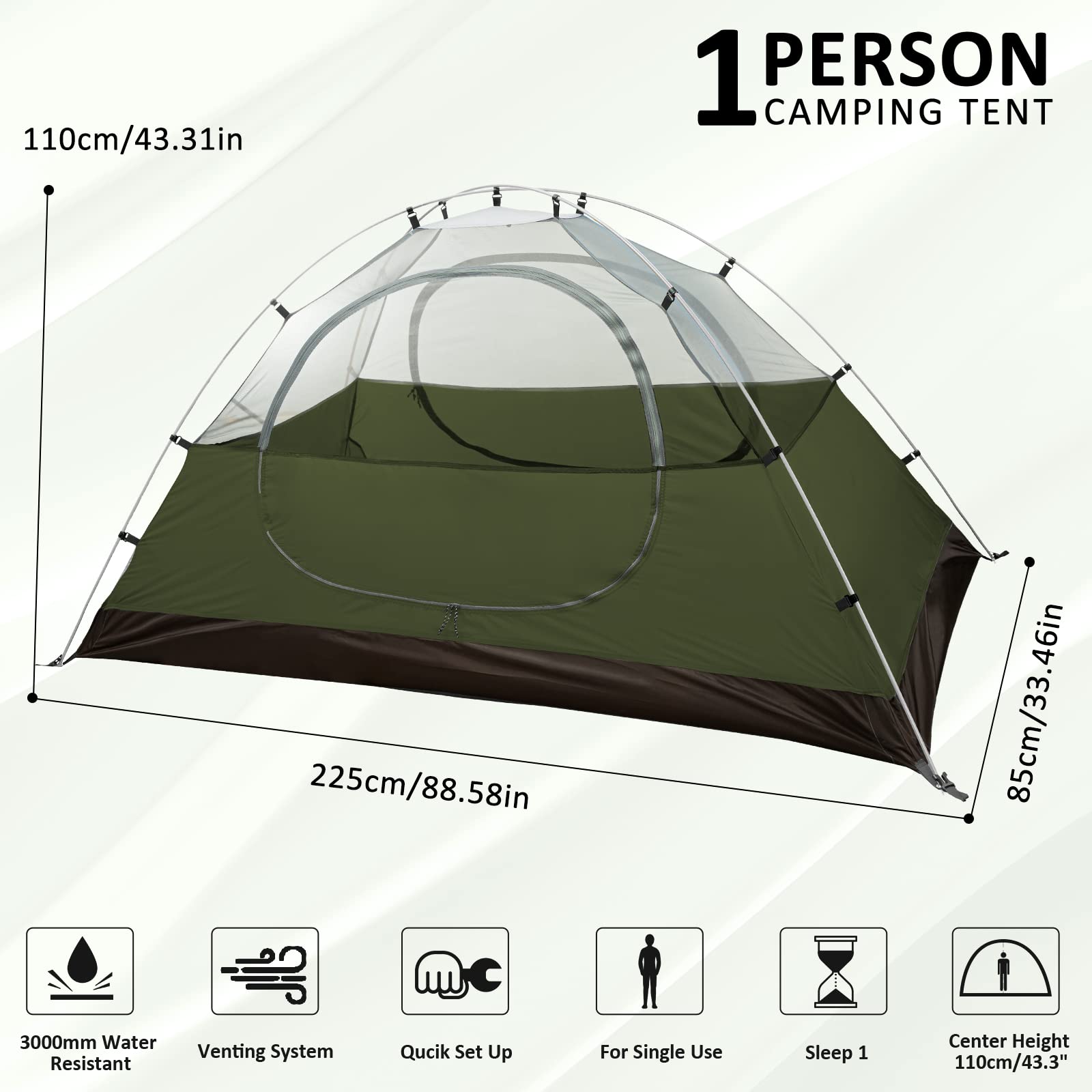 Bessport Camping Tent 1 Person Tent Waterproof Two Doors Backpacking Tent Easy Setup Lightweight For Outdoor, Hiking Mountaineer