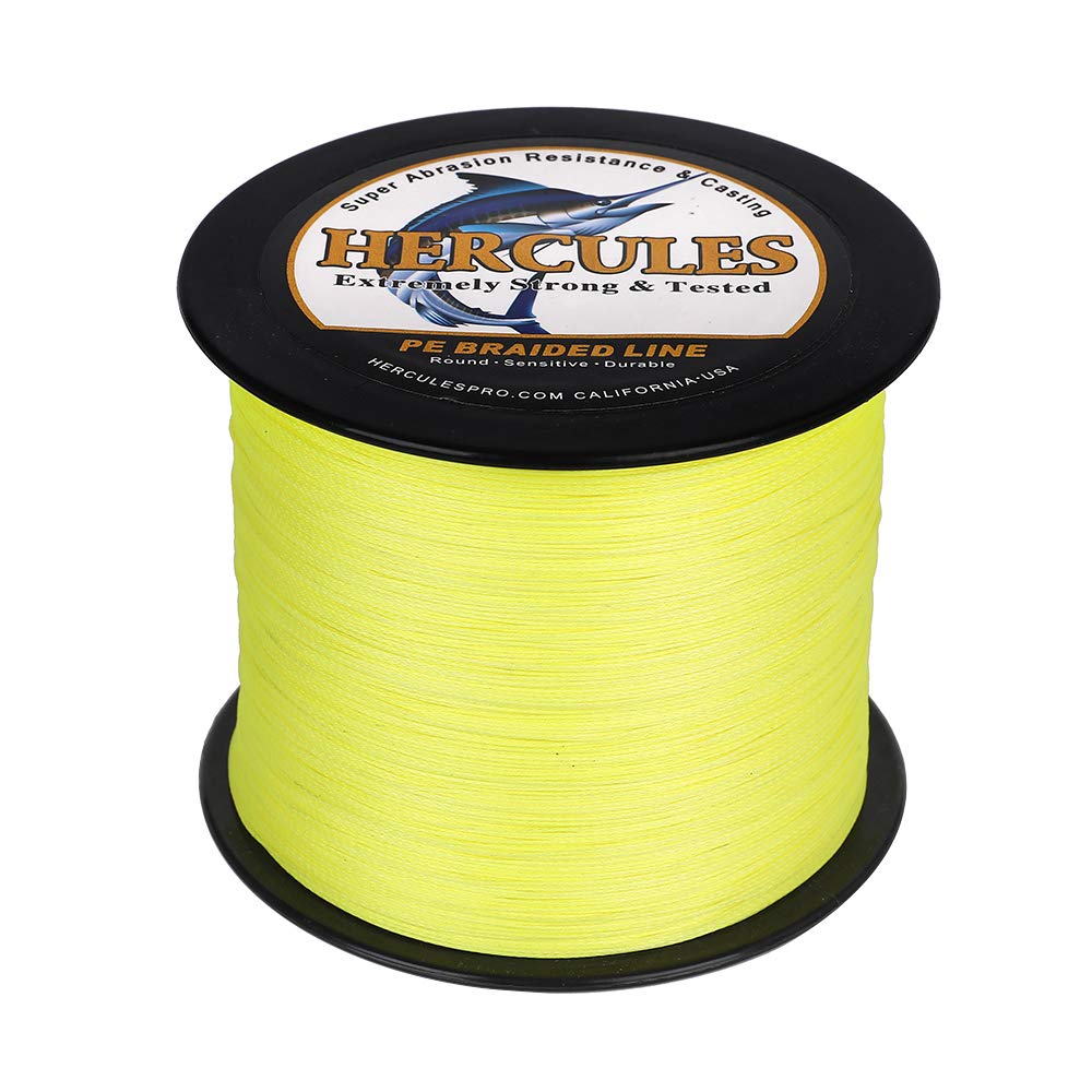 Hercules Braided Fishing Line 2000M 2187Yds 10Lbs-200Lbs Pe Superline 8 Strands (Fluorescent Yellow 60Lb/27.2Kg 0.40Mm)