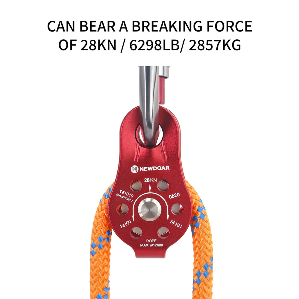 Newdoar Fixed Plate Micro Pulley,28Kn Ce Certified General Purpose Small Aluminum Rope Pulleys For Climbing/Aloft Work/Rappellin