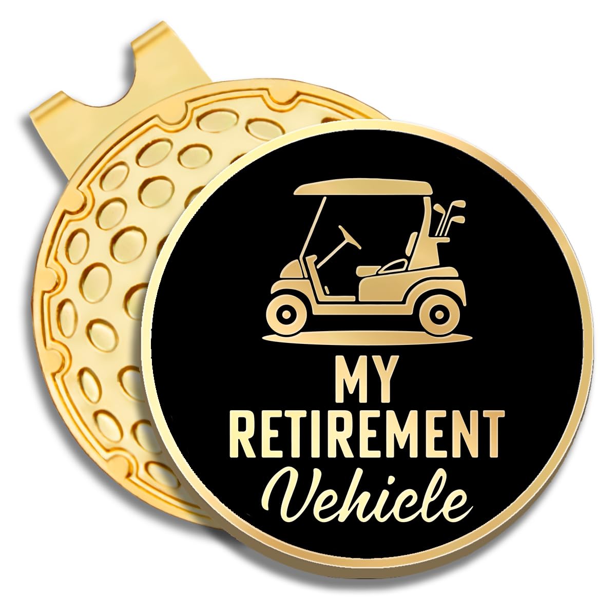 Geygie My Retirement Vehicle Black Gold Golf Ball Marker With Magnetic Hat Clip, Funny Golf Gifts And Accessories For Men Women 