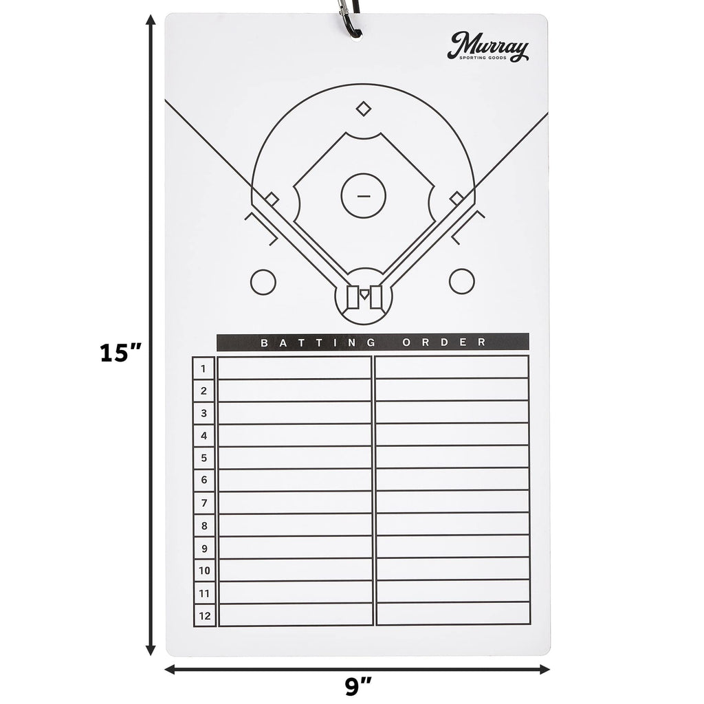 Murray Sporting Goods Baseball Dry Erase Coaches Clipboard | Double-Sided Baseball Lineup Clipboard Dry Erase White Board | Base