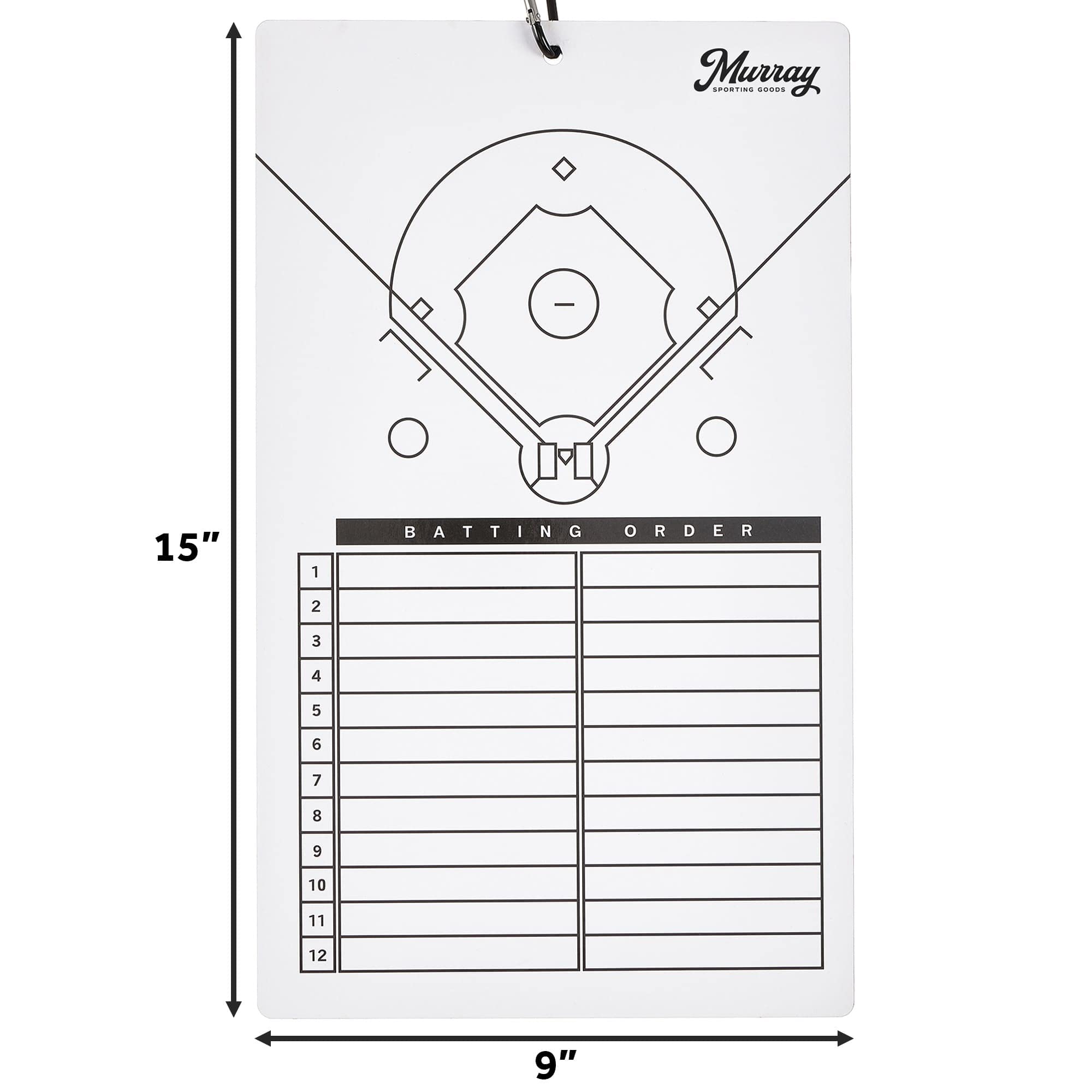 Murray Sporting Goods Baseball Dry Erase Coaches Clipboard | Double-Sided Baseball Lineup Clipboard Dry Erase White Board | Base
