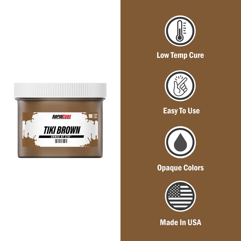 Rapid Curea Tiki Brown Screen Printing Ink (Gallon - 128 Oz) - Plastisol Ink For Screen Printing Fabric - Low Temperature Curing